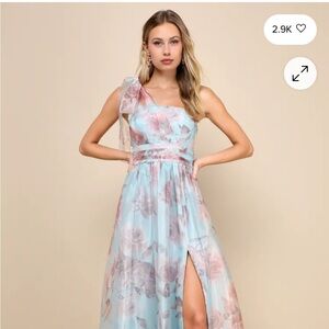 Lulu's Pastel Floral One-Shoulder Dress